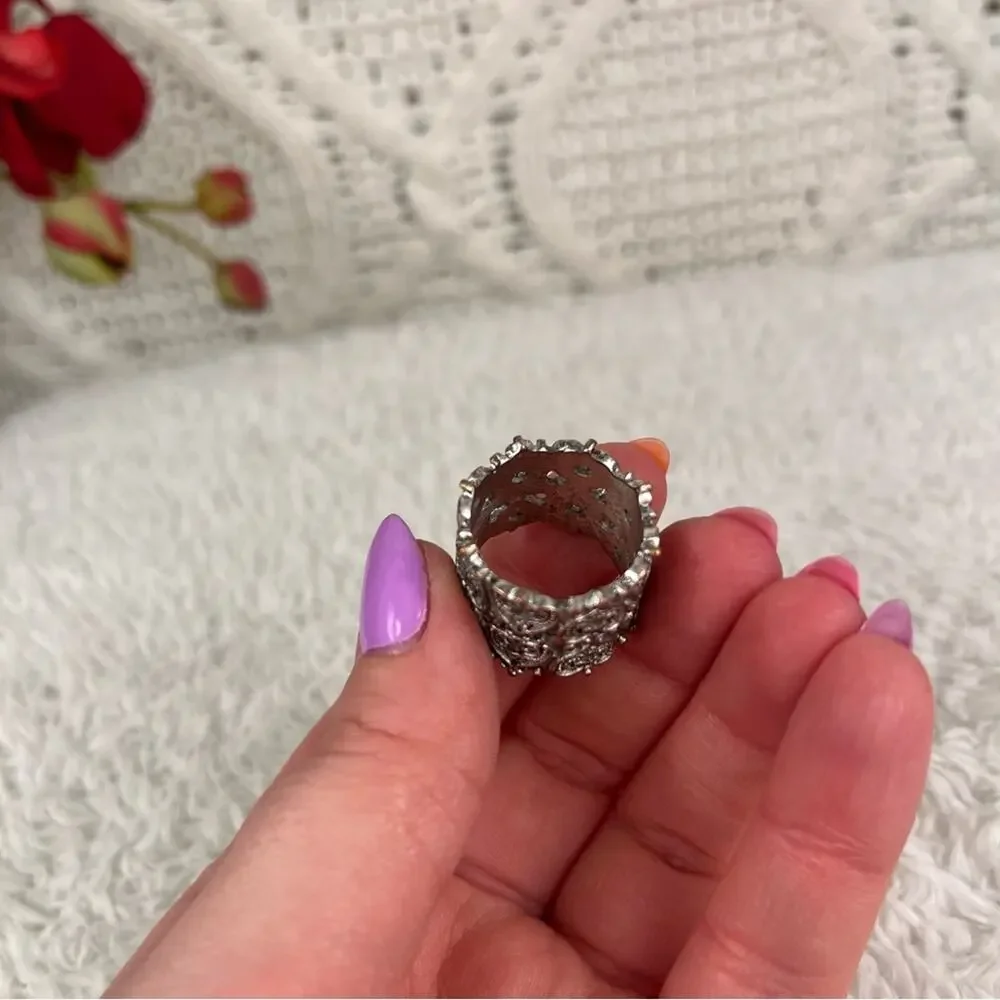 Vintage Silver Two Rows of‎ Hearts Victorian Filigree Style 90s Ring Retro Punk